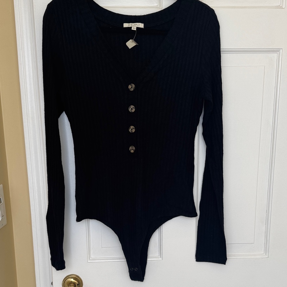 Z Supply Black Ribbed Bodysuit – Size Large – NWOT